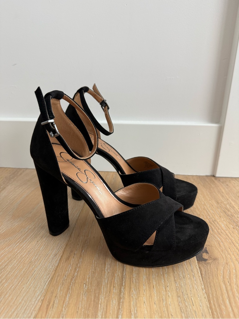 Jessica Simpson Black Suede Platform Block Heel Sandals